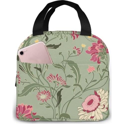 Insulated Lunch Bag Thermal Folk Wildflowers Leaves Tote Bags Cooler Picnic Food Lunch Box Bag For Kids Women Girls Men Children