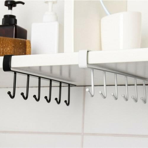 Kitchen Storage Rack 6 Hooks Metal Under Shelf Mug Cup Cupboard Kitchen Organiser Hanging Rack Holder