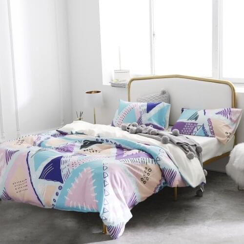 Patchwork 3 Piece King Comforter Cover Set Colorful Geometrical Breathable Soft Art Quilt Cheap Zipper Duvet Bedding Accessory