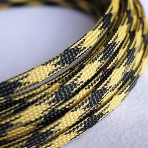 1/5/20/50/200 Meters Black &Yellow High quality 6mm Braid PET Expandable Sleeving High Density Sheathing Plaited Cable Sleeves