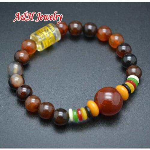 New Arrival Prayer Mala Jewelry Colorful Stone Beads Six Words Mani Mantra Stretch Bracelets 10pc/lot