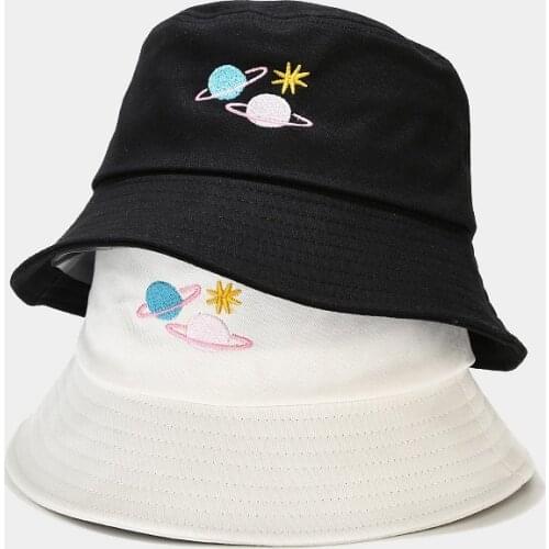 New Unisex Bucket Hats Women Planetary Embroidery Fisherman Hat Solid Climbing Outdoor Sunscreen Bucket Hat Women Panama Outdoor