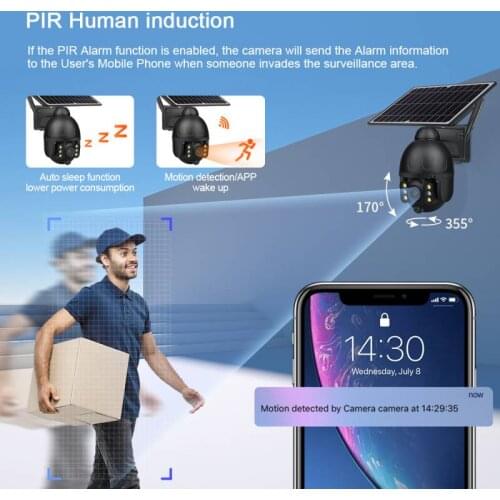 Support Tuya app PIR 2MP HD Outdoor Wireless Home Security Alarm PTZ Solar Camera