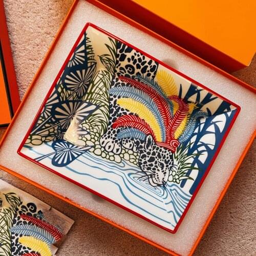 Bone china storage tray ashtray cigar plate leather bottom key disk Oddments tray