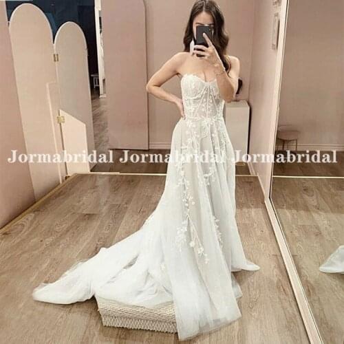 Romantic Boho Wedding Dresses Sweetheart Neck Appliques robe de mariée 2021 Hot Sale Tulle Beach Bridal Gowns Suknia Slubna