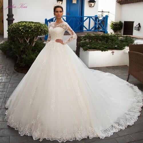 Julia Kui Gorgeous Scoop Neckline Ball Gown Wedding Dress With Full Sleeve Wedding Gown