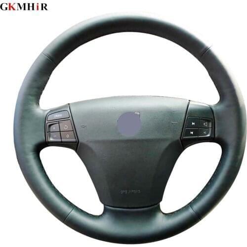 Hand-Stitched Black Leather Car Steering Wheel Covers Case for VOLVO S40 2004-2012