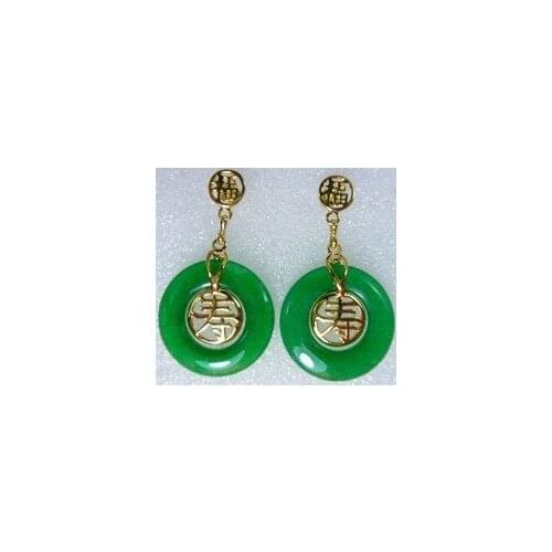 Brincos Ohrringe Phone wholesale Earrings Jewelry green gem chinese character longevity Torture earring