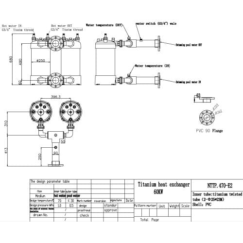 60KW water to water titanium heat exchanger for pool water heating