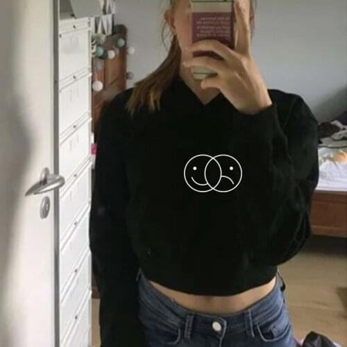 Harajuku Style Crop Sweatshirt Soft Cotton Short Waisted Hoodies for Women Long Sleeve Hoody Top for Ladies Duality Clothing