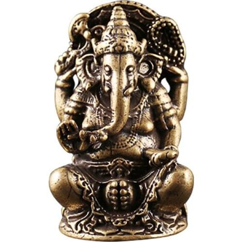 Mini Vintage Brass Ganesha Statue Pocket India Thailand Elephant God Figure Sculpture Home Office Desk Decorative Ornament Gift
