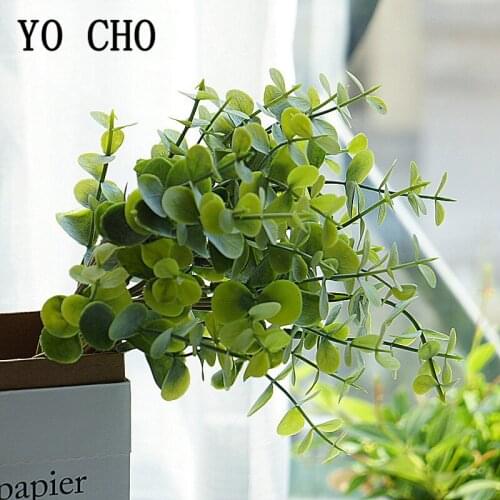 YO CHO 6pcs Bundle Artificial Plant Home Decoration DIY Decor Faux Eucylaptus Plastic Plants Garden Home Decor Fake Leaves Plant