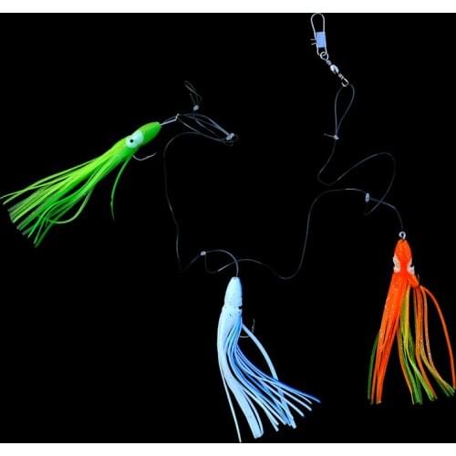 Octopus Skirts Sabiki Fishing Rig 1 Piece 12cm Soft Skirted Lure Saltwater Fishing Sabiki Rigs with 3 Beak Hooks
