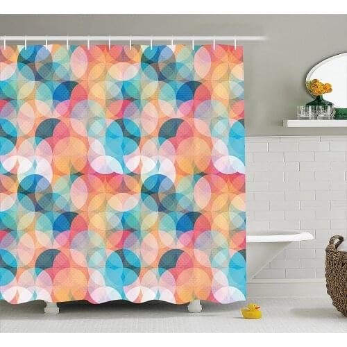Geometric Shower Curtain Soft Toned Hazy Overlap Circles Mosaic Birthday Party Pastel Design Wall Decoration Hanging Curtains