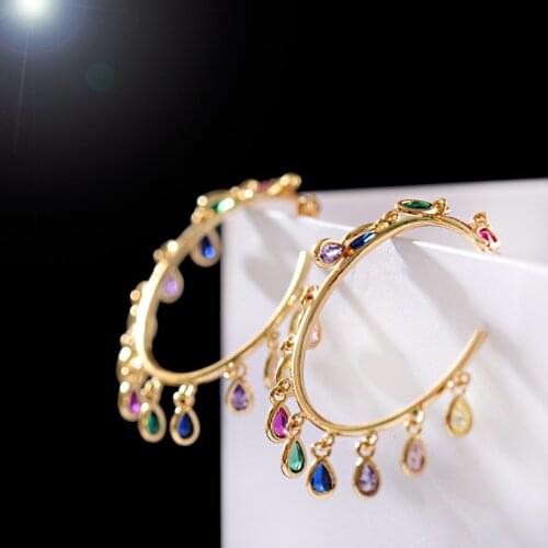 Luxury Corful Zircon Hoop Earrings For Women Classic Gold Alloy Metal Wedding Earrings Ladies Oorbellen