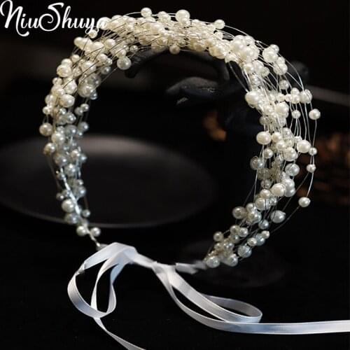 NiuShuya Korean Handmade Multi-layer Pearl Headband Women Wedding Hairband Bridal Crown Headpiece Headdress Hairband