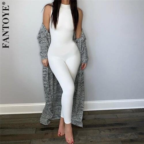FANTOYE Sexy Skinny White Jumpsuit For Women Sleeveless Bodycon Overalls Casual Streetwear New Fitness Romper Body Mujer Elastic