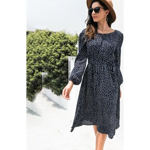 2021 Autumn New O-neck Long Sleeve Polka Dot Dress Women Spring Casual Sexy Backless Vintage Party Dresses For Woman Robe Femme