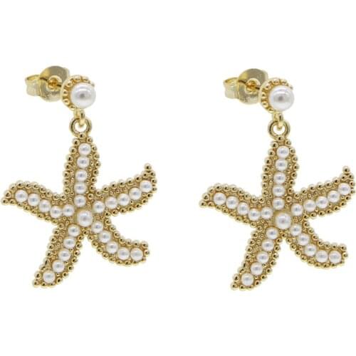 High quality pearl women jewelry white fresh pearl beads paved sea star charm dangle earring 2020 summer new