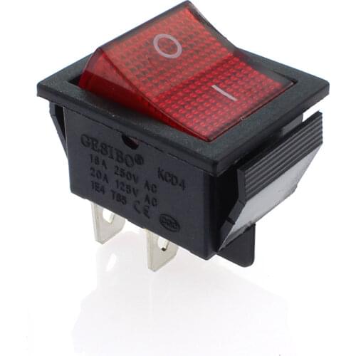 1 pcs/lot KCD4 31*25mm Red LED 4PIN SPST Boat Rocker Switch on off Snap-in Position switch 16A 250V Light