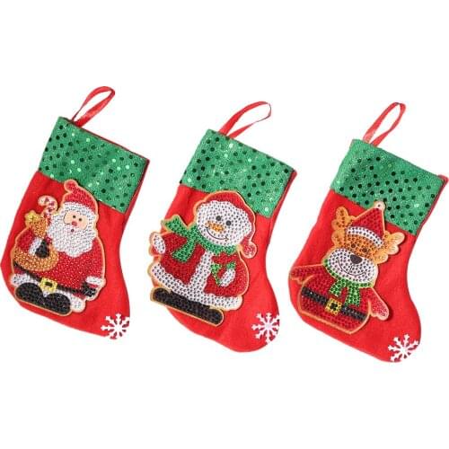 3pcs Christmas Stockings Bag Hanging Pendants Christmas Tree Decoration Xmas Ornaments New Year Diamond Painting Bag Gifts Socks