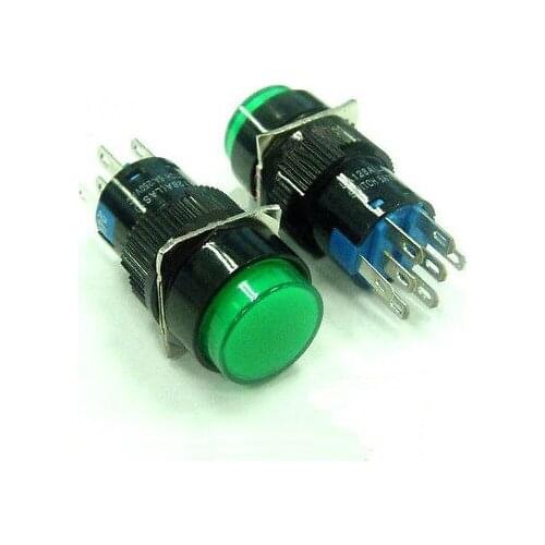 5)Pushbutton Switch Momentary With 24V Pilot Light 8Pin Green 2NO 2NC 16mm Hole