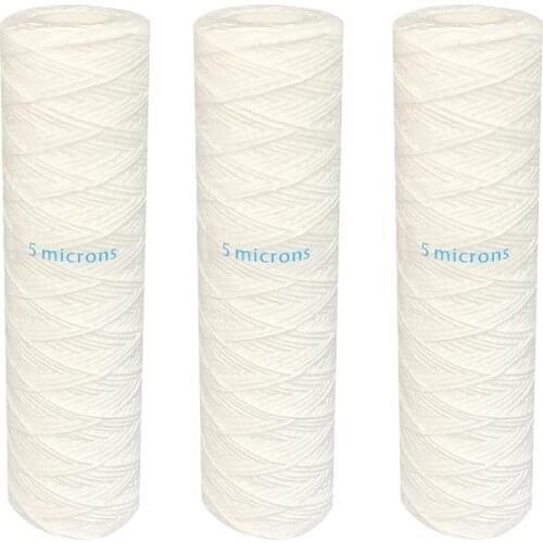 5 Microns 10"x2.5" Whole House String Wound Sediment Filter Replacement Cartridge for Universal 10" RO System - 3 PACK
