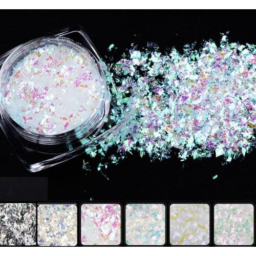 6Box=1lot Nail Chrome Flake Irregular Broken Confetti Flakes Ultra-thin Rainbow Mix-Size Image Effect Nail Tips Art Chrome Flake