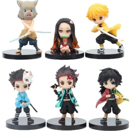 6pcs/set Anime Demon Slayer Kimetsu No Yaiba Figure Q Posket Kamado Tanjirou Kamado Nezuko Agatsuma Figure Toys 5-8cm
