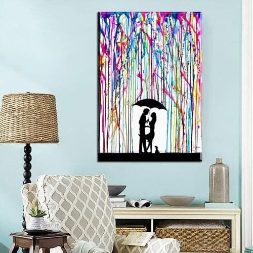 Abstract Under Color Rain Man Woman Love Posters Prints Wall Painting Art Canvas Painting Sky Abstract Canvas Picture Unframed