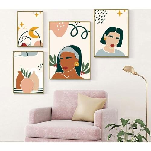 Abstract Female Portraits Poster Mosaic Style Wall Art Picture Canvas Painting Modern Print Living Room Interior Decoration