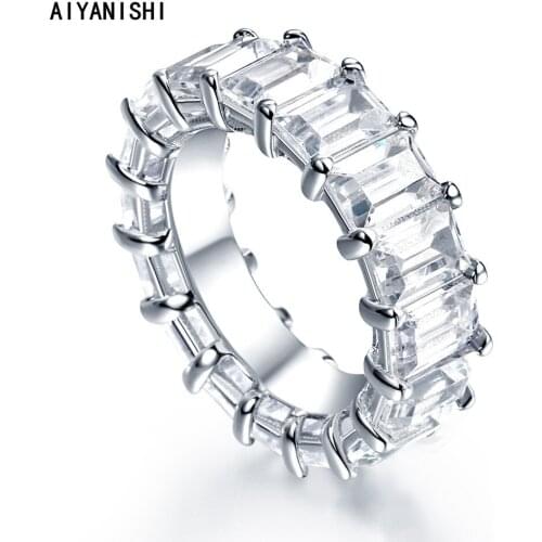AIYANISHI 925 Sterling Silver Eternity Band Rings Emerald Cut Sona Diamond Bridal Wedding Rings Promise Engagement Rings Gifts