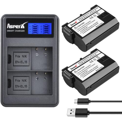2Pcs EN-EL15 EN EL15 ENEL15 EL15A Batteries + LCD Dual USB Charger for Nikon D600 D600E D610 D800 D800E D810 D7000 D7100 d750 V1