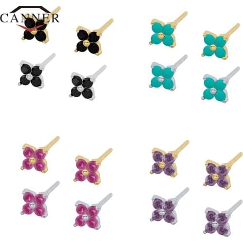 CANNER Real 925 Sterling Silver Color CZ Zircon Stud Earrings For Women Lotus Leaf Piercing Earring Earings Jewelry Pendientes
