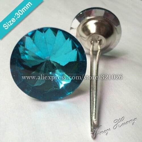 Free shipping 100PCS/LOT 30MM Lake Blue Satellite Crystal Glass Prongs,Crystal Buttons,Upholstery Sofa Buttons,Headboard Buttons