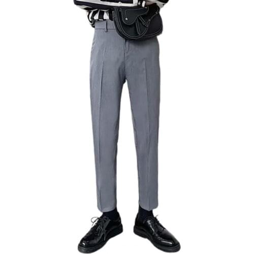 Men Suit Trousers Solid Color Mid Rise Pockets Straight Dress Pants Slacks Streerwear Korean Male Work 4XL pantalones hombre