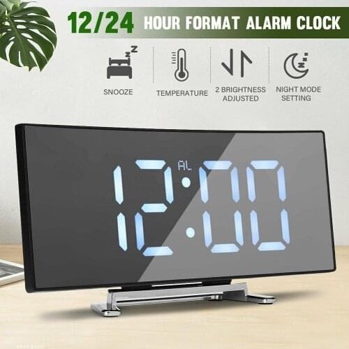 Black Resin USB Recharging LED Mirror Screen Silent Desktop Two Alarm Levels Clock Snooze Clock Brightness L7B4