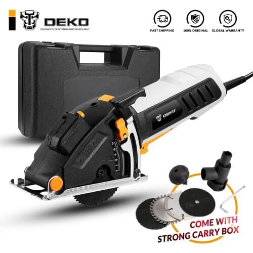 DEKO DKMS85Q1 Mini Circular Saw Power Tool with Laser, 4 Blades, Dust passage, Allen key, Auxiliary handle, BMC Box Electric Saw
