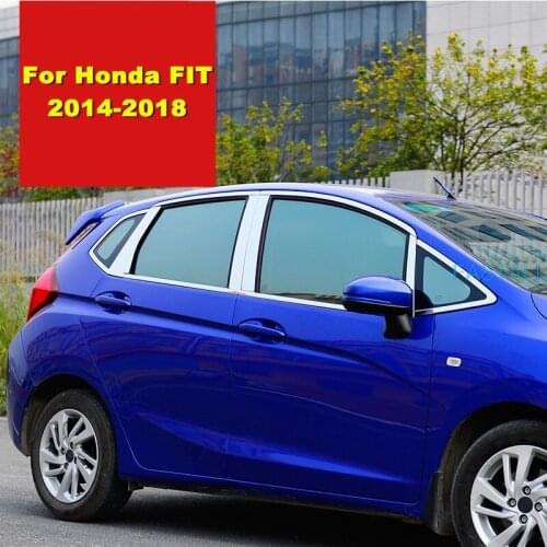 For Honda FIT JAZZ 2014-19 Stainless steel car window decoration bright strips window stickers in the column stickers auto parts