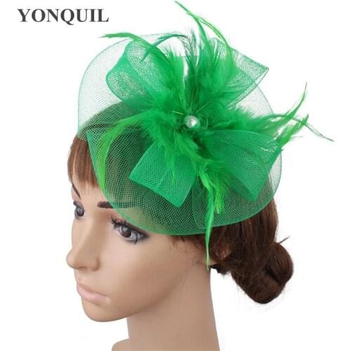 Elegant Ladies Tulle Fashion Fascinator Hat Fancy Feather Hair Accessories Cocktail Church Headwear Hairclip Handmade Mesh Hats