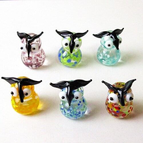 6pcs Custom Tooarts Colorful Owl statue Gift murano Glass Ornament cute Cartoon Animal Figurine Handmade Home Decor Multicolor