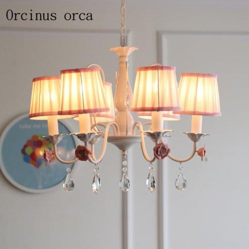 European style ceramic petal crystal pendant lamp Girl Bedroom Princess bedroom childrens room lamp Garden Rose Pendant lamp