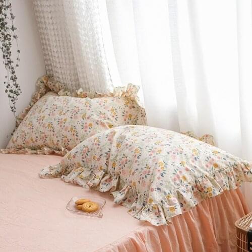 Cilected Korean Small Floral Lotus Leaf Lace Pillowcase 100% Cotton Princess Style Cushion Cover Pillow Core Cover Home Decor