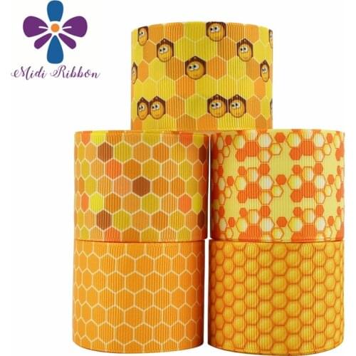 7/8"22mm.1"25mm,1-1/2"38mm Honeycomb Ribbon Elastic Band Printed Grosgrain Ribbon For Handmade Bow/Party Decoration 50 Yards