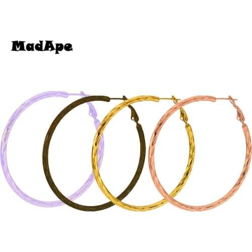 MadApe Anti-allergic Stainless Steel Hyperbole Large Hoop Earrings 4 Color Round Earrings For Women Nightclub Jewelry