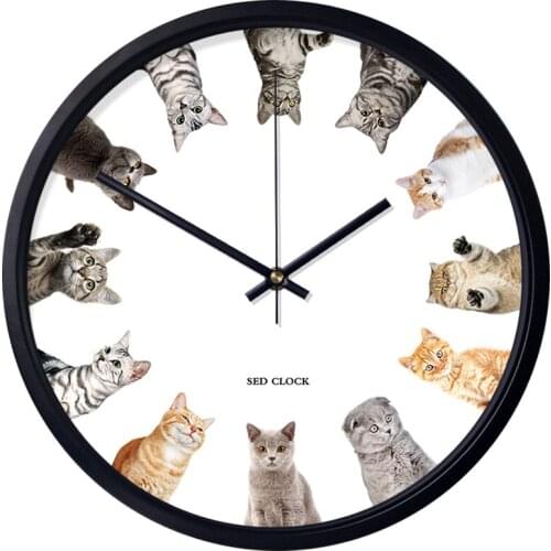Cute twelve cats art decoration wall clock Fun cartoon cat girls children like home room wall clock