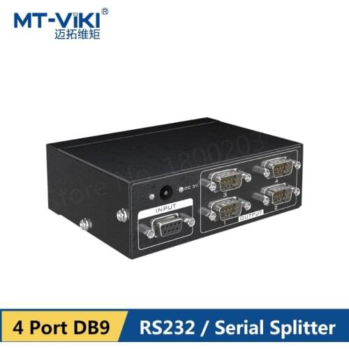 MT-VIKI 4 Port Serial Splitter DB9 Hub RS232 Distributor Bidirectional COM Protocol Data Transfer with Power Adapter MT-RS104
