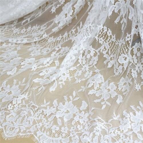 3M / Lot Soft French Eyelash Stripe Lace Fabric White Black DIY Exquisite Floral Lace Clothes Boho Wedding Dress Bridal Robe
