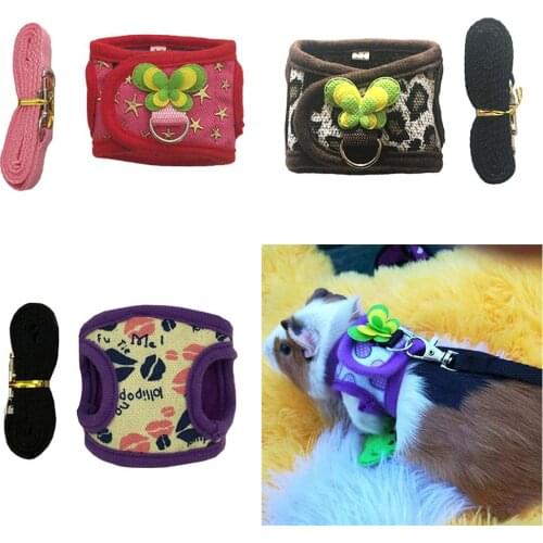 Pet Rabbit Hamster Star Lip Print Butterfly Denim Harness Vest Leash Traction Rope For baby ferrets pet rats Bowknot Chest Strap