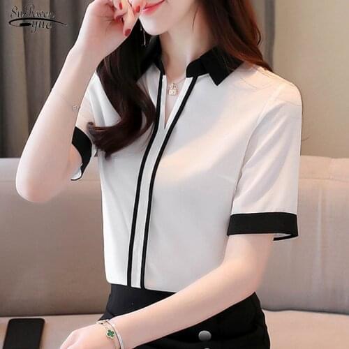 2021 New Chiffon Shirt Women Fashion Korean Short-Sleeve Solid Color Women Tops and Blouse Casual Pullover Blouse Women 9500